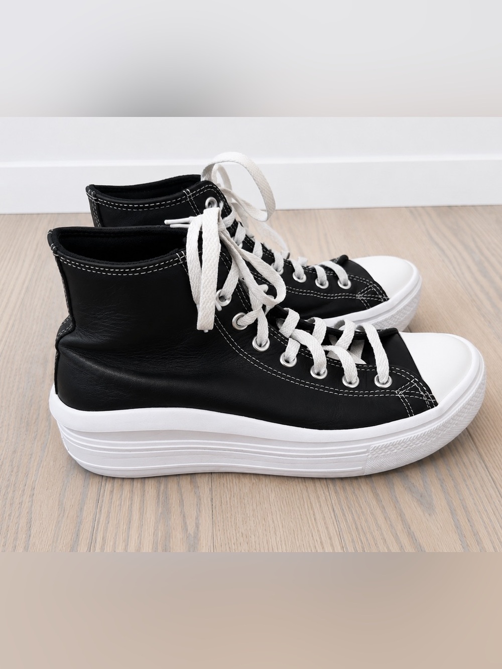CONVERSE Chuck Taylor All Star Move Black Leather Platform High Top Sneakers